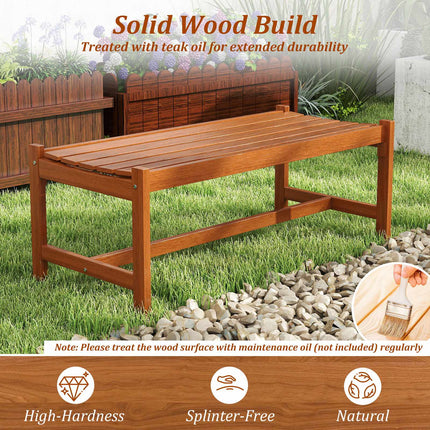 Outdoor Hardwood Dining Bench Set of 2, 44 Inch, Teak Oil Finish