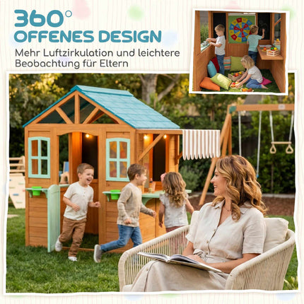 Outdoor Kids Playhouse with Chalkboard and Plant Box
