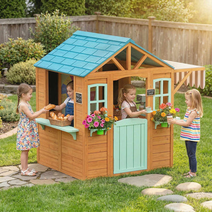 Outdoor Kids Playhouse with Chalkboard and Plant Box