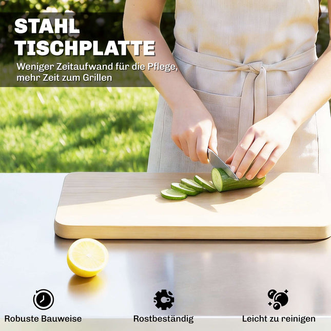 Outdoor Kitchen Cart with Wheels, Stainless Steel Surface