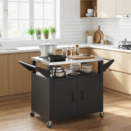 Outdoor Kitchen Cart with Wheels, Stainless Steel Surface