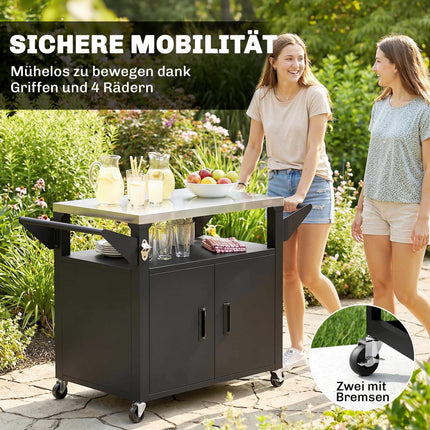Outdoor Kitchen Cart with Wheels, Stainless Steel Surface