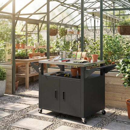 Outdoor Kitchen Cart with Wheels, Stainless Steel Surface