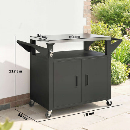 Outdoor Kitchen Cart with Wheels, Stainless Steel Surface