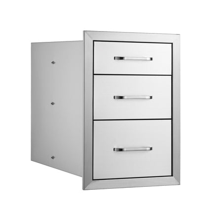 Outdoor Kitchen Drawers, 3-Tier Stainless Steel, 14x23 in