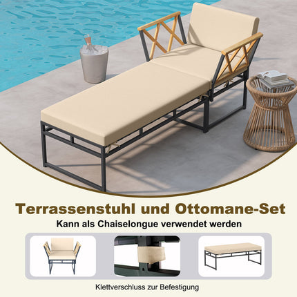 Outdoor Lounge Chair Set with Metal Frame & Acacia Wood