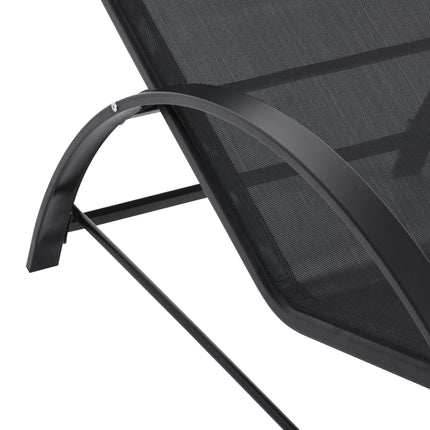Outdoor Lounge Set, 2 Recliners & Side Table, Black Fabric