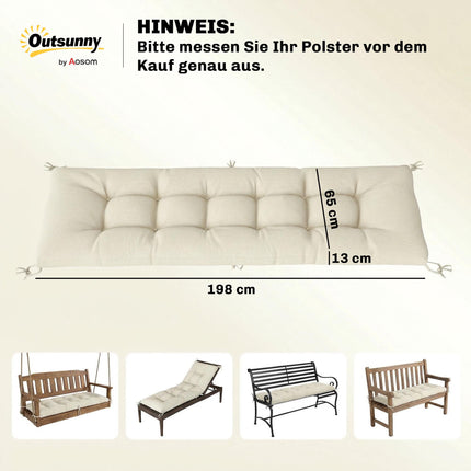Outdoor Lounger Cushion, 198x65x13cm, Beige, UV50+ Water-Resistant