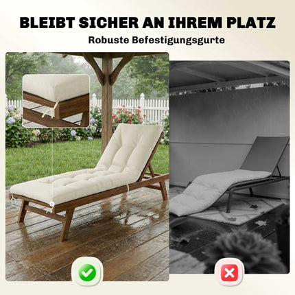 Outdoor Lounger Cushion, 198x65x13cm, Beige, UV50+ Water-Resistant