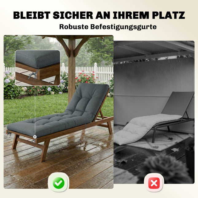 Outdoor Lounger Cushion, Dark Grey, 198x65x13 cm, UV50+