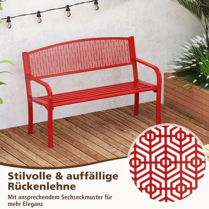 Outdoor Metal Bench, 2-3 Seats, Red, 300kg Capacity