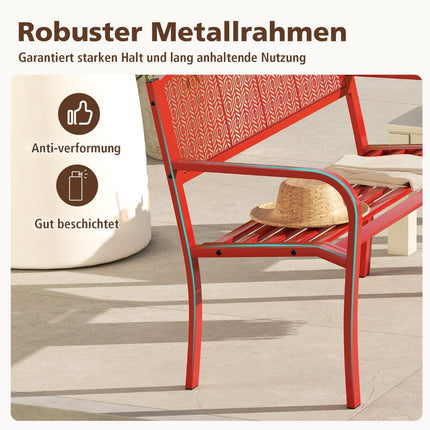 Outdoor Metal Bench, 2-3 Seats, Red, 300kg Capacity
