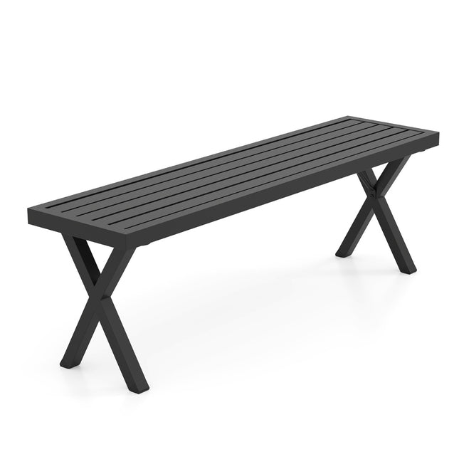 Ławka ogrodowa metalowa, 2-osobowa, 138 cm, siedzisko z listew w kształcie litery X