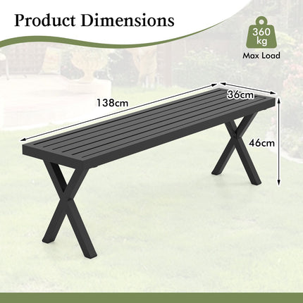 Outdoor Metal Bench, 2-Seater 138 cm, X-Leg Slatted Seat