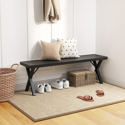 Outdoor Metal Bench, 2-Seater 138 cm, X-Leg Slatted Seat