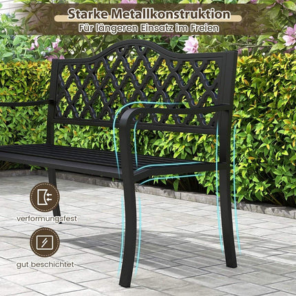 Outdoor Metal Bench – Weatherproof, 2-3 Seater, Black