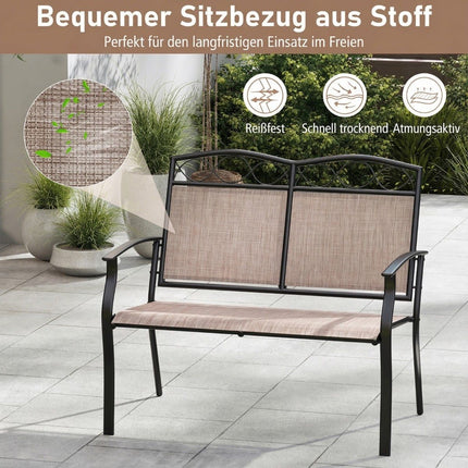 Outdoor Metal Bench for 2, 300kg Capacity, Quick-Dry Fabric