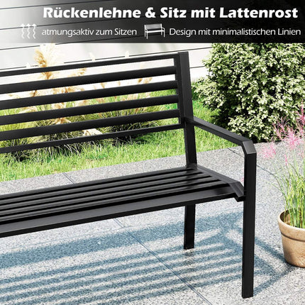 Outdoor Metal Bench for 2, Black, 127 x 56 x 82 cm