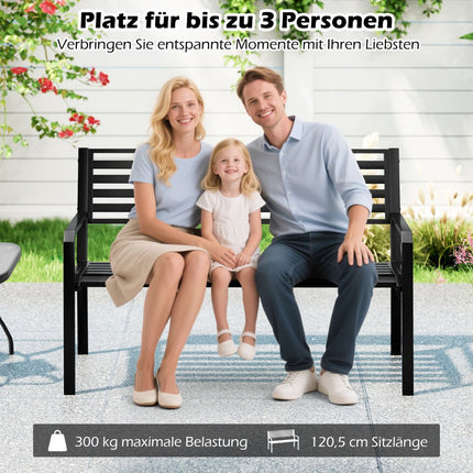 Outdoor Metal Bench for 2, Black, 127 x 56 x 82 cm