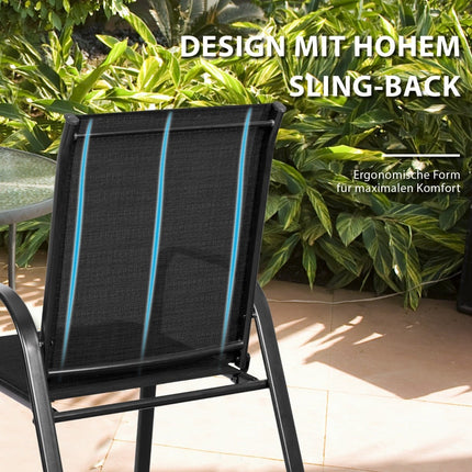 Outdoor Metal Frame Garden Chairs, Set of 2, Black