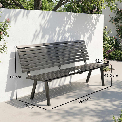 Outdoor Metal Garden Bench, Black, 154 cm, Seats 3