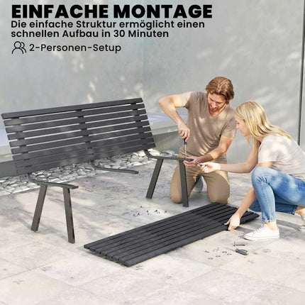 Outdoor Metal Garden Bench, Black, 154 cm, Seats 3