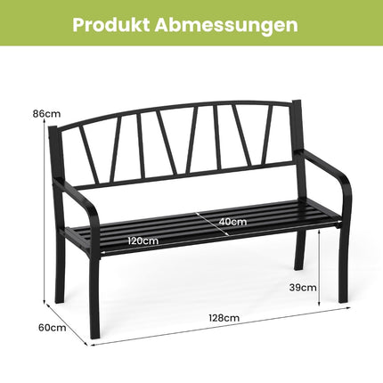 Outdoor Metal Garden Bench, Black, 2-3 Seater, Weatherproof