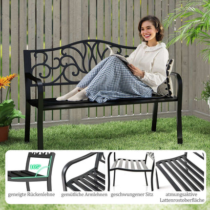 Outdoor Metal Garden Bench, Weatherproof, 2-3 Seats, 300kg Capacity
