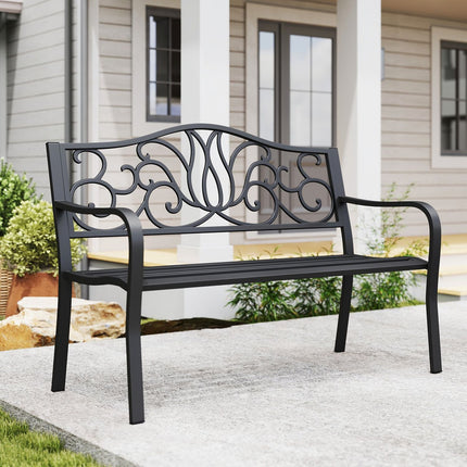 Outdoor Metal Garden Bench, Weatherproof, 2-3 Seats, 300kg Capacity