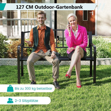 Outdoor Metal Garden Bench, Weatherproof, Seats 2-3, Black