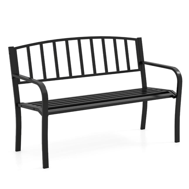 Outdoor Metal Garden Bench, Weatherproof, Seats 2-3, Black