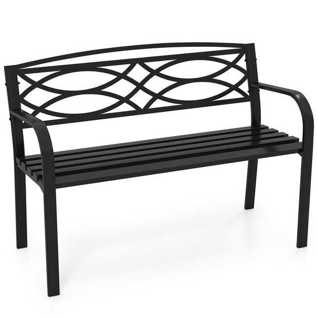 Outdoor Metal Garden Bench for 2, Weatherproof, Black
