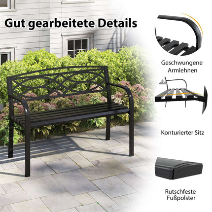 Outdoor Metal Garden Bench for 2, Weatherproof, Black