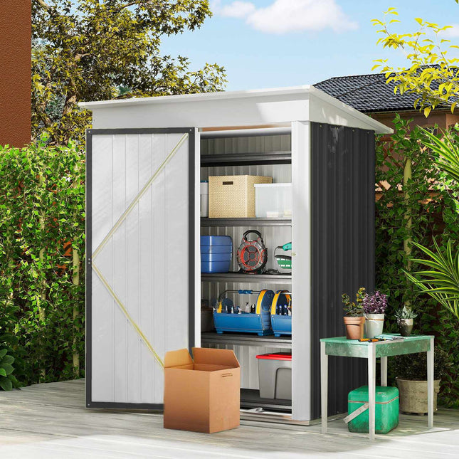 Outdoor Metal Garden Shed, Adjustable Shelves, Lockable Door