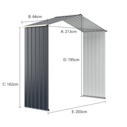 Outdoor Metal Shed Extension, 213x162x64 cm, Gray