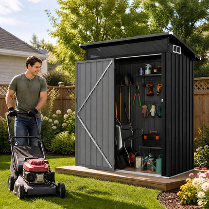 Outdoor Metal Storage Shed, Lockable Door, 150x89x185 CM