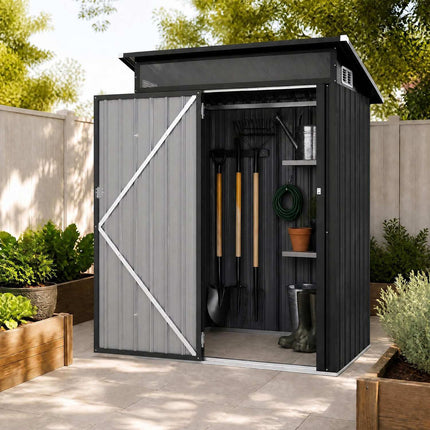 Outdoor Metal Storage Shed, Lockable Door, 150x89x185 CM