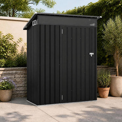 Outdoor Metal Storage Shed, Lockable Door, 150x89x185 CM