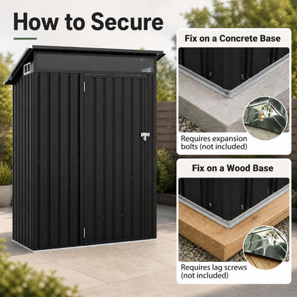 Outdoor Metal Storage Shed, Lockable Door, 150x89x185 CM