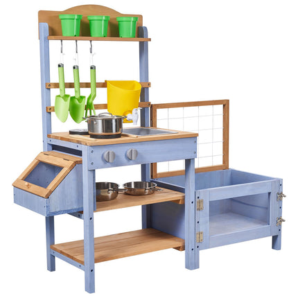 Outdoor Mud Kitchen for Kids, Fir Wood, Sink, Planter