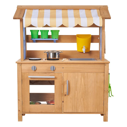 Outdoor Mud Kitchen for Kids, Fir Wood Sink and Canopy