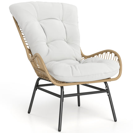Outdoor PE Rattan Dining Chair With Off-White Cushion