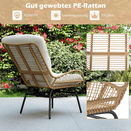 Outdoor PE Rattan Dining Chair With Off-White Cushion