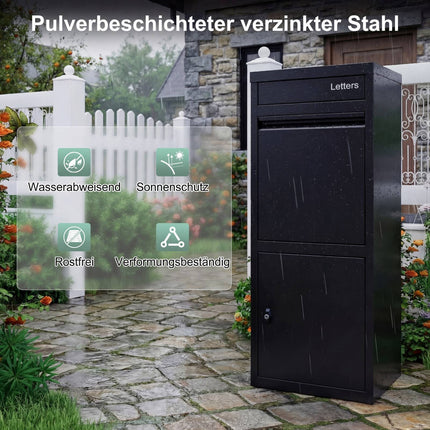 Outdoor Parcel Box with Mail Slot, Theft-Proof, Black Steel