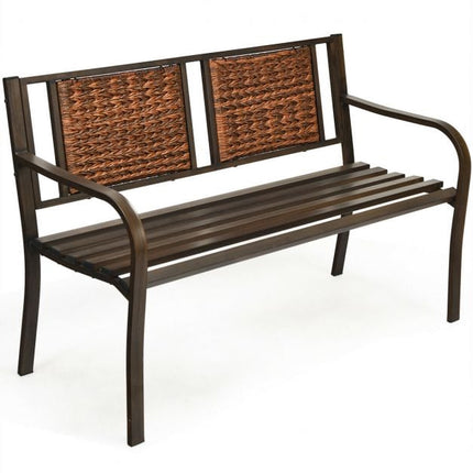 Outdoor Patio Bench – PE Rattan, Steel Frame, 500 lb