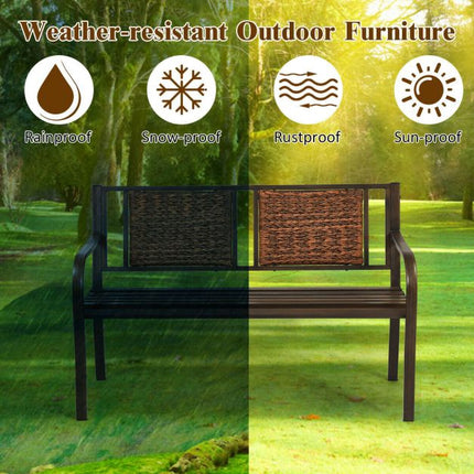 Outdoor Patio Bench – PE Rattan, Steel Frame, 500 lb