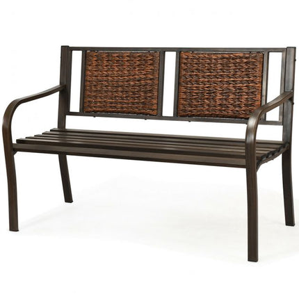 Outdoor Patio Bench – PE Rattan, Steel Frame, 500 lb