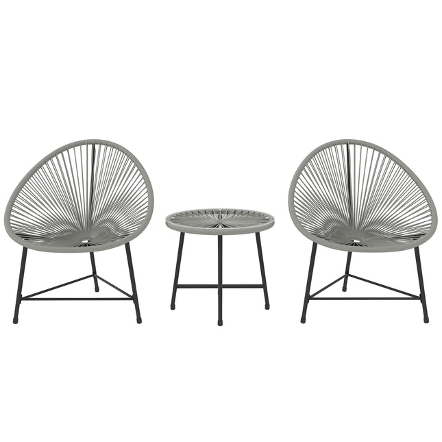 Outdoor Patio Set – 2 Rattan Chairs, Glass Table, Steel Frame