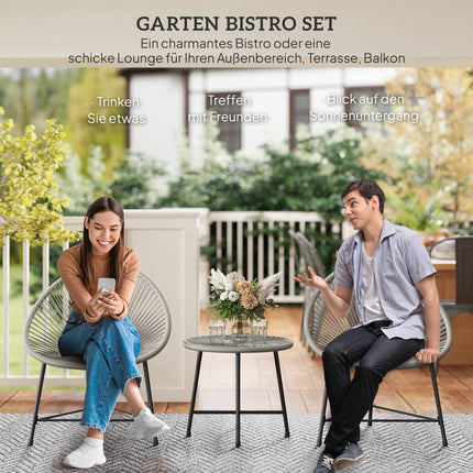 Outdoor Patio Set – 2 Rattan Chairs, Glass Table, Steel Frame
