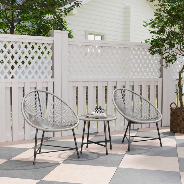 Outdoor Patio Set – 2 Rattan Chairs, Glass Table, Steel Frame